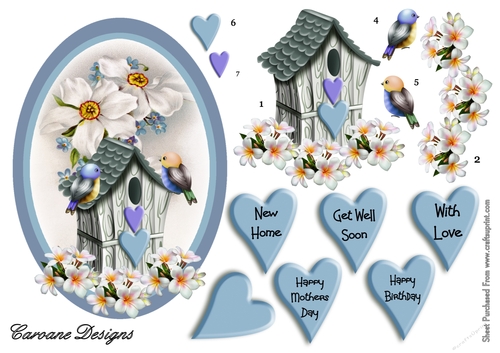 Beautiful Bird House - 5x7 inch oval card front with decoupage