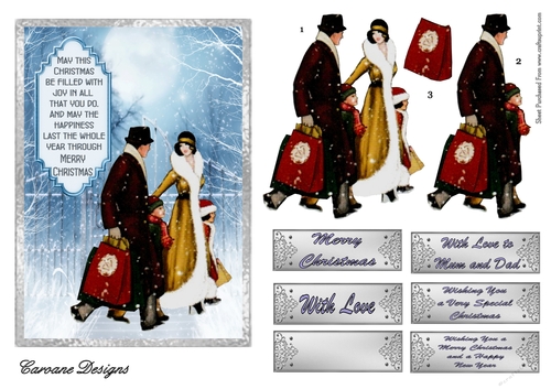 Christmas Shopping 2 - 7x5 inch card front with decoupage