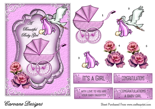 Baby Girl 1 - A5 card front with decoupage