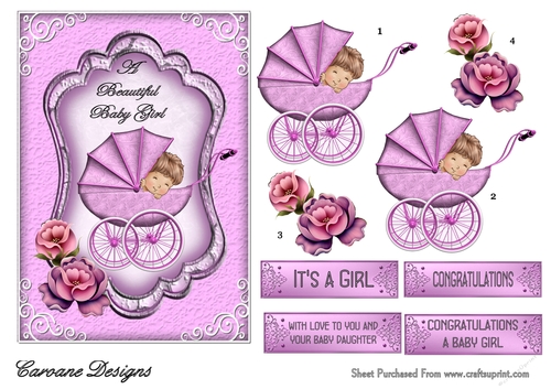 Baby Girl 2 - A5 card front with decoupage