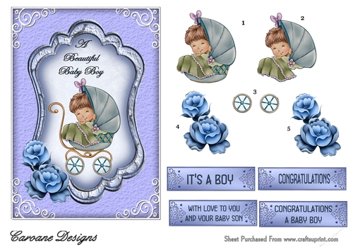 Baby Boy 2 - A5 card front with decoupage