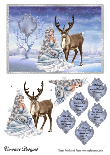 Snow Queen 1 - 7x5 inch card front with decoupage