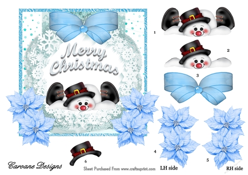 Frosty the Snowman 1 - 6x6 inch card front with decoupage