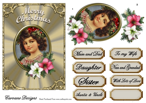 Victorian Cameo 4 - 7x5inch card front with decoupage