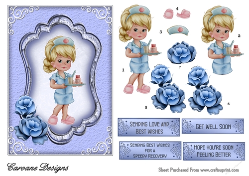 Get Well Soon 6 - 7x5 inch card front with decoupage