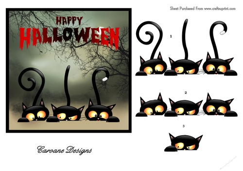 Halloween Cats - 6x6 inch card front with decoupage