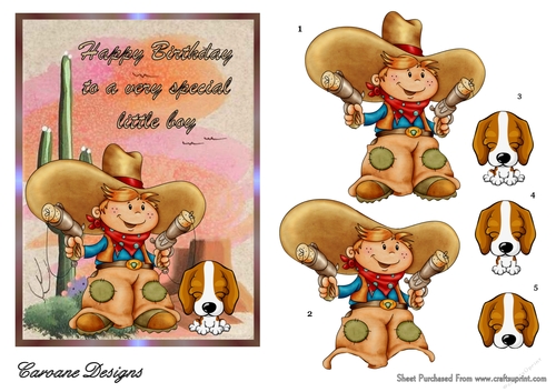 Birthday Cowboy - 7x5 inch card front with decoupage