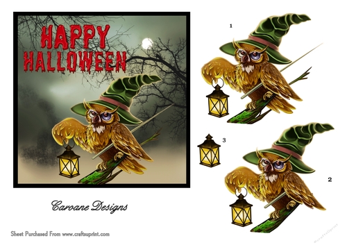 Halloween Owl 6x6 inch card front with decoupage  