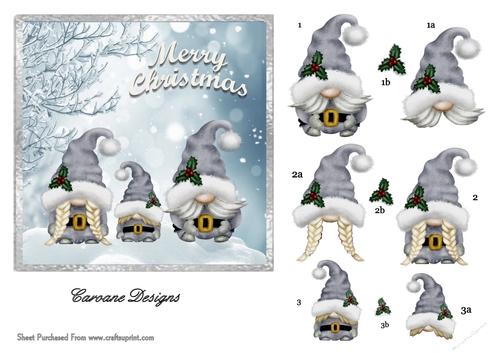 Christmas Gnomes - 6x6 card front with decoupage