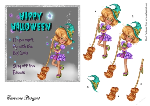 Grounded Witch - 6x6 inch card front with decoupage