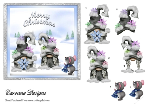 Snowflake Gnomes - 6x6 inch card front with decoupage