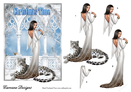White Christmas 1 - 7x5 inch card front with decoupage.