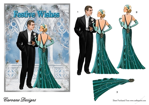 White Christmas 3 - 7x5 inch card front with decoupage.