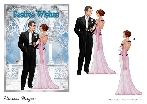 White Christmas 4 - 7x5 inch card front with decoupage.