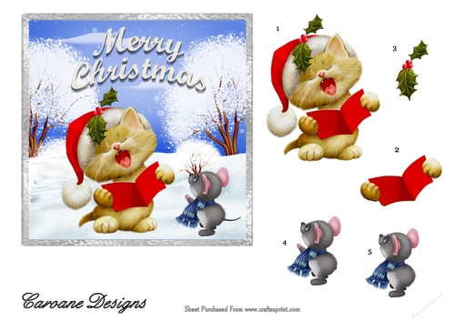 Snow Christmas 14 - 6x6 inch card front with decoupage