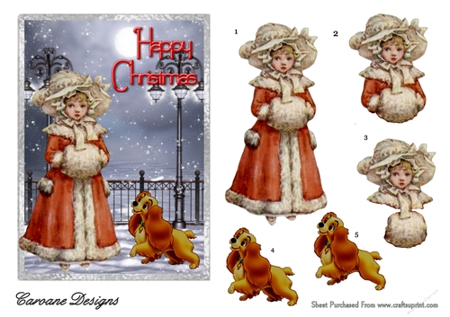 Victorian Christmas - 7x5 inch card front with decoupage