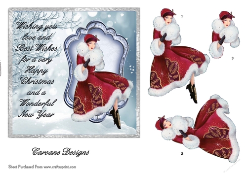 Snow Lady - 6x6 inch card front with decoupage