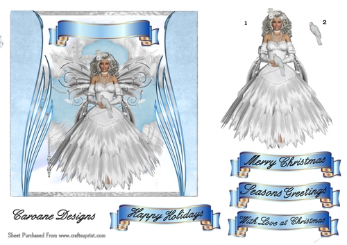 The Christmas Fairy - 6x6 inch card front with decoupage
