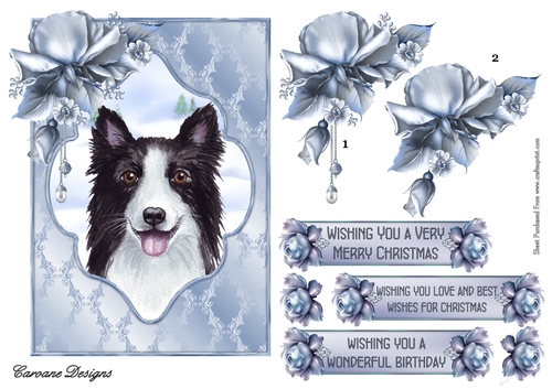 Watercolour Snow Dogs 2 - 7x5 inch card front with decoupage
