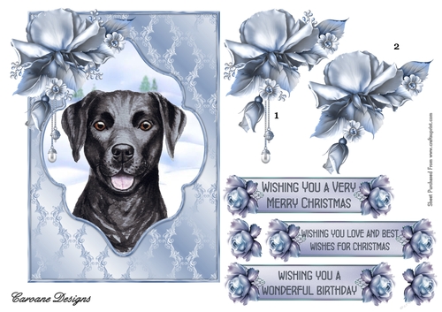 Watercolour Snow Dogs 3 - 7x5 inch card front with decoupage