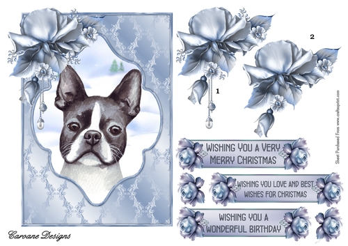 Watercolour Snow Dogs 4 - 7x5 inch card front with decoupage