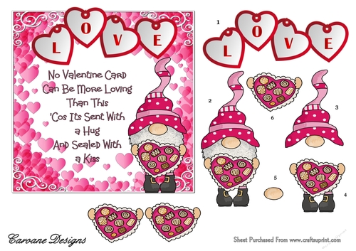 Gnome Valentine 2 - 6x6 inch card front with decoupage
