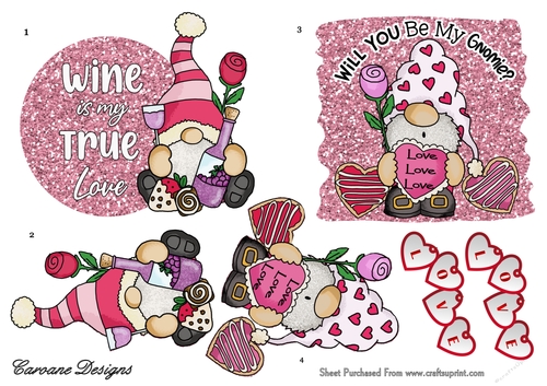 Gnome Valentine 3 - 2 toppers with decoupage