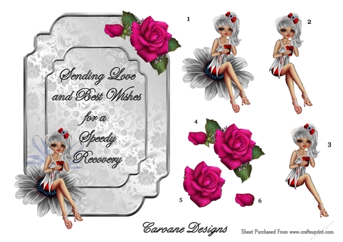 Get Well Soon 9 - 7x5 inch card front with decoupage