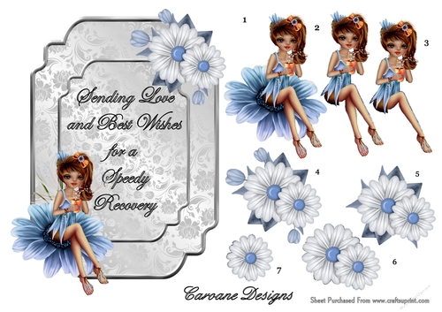Get Well Soon 10 - 7x5 inch card front with decoupage