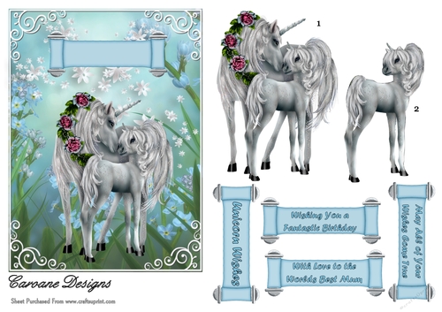 Fairies and Unicorns 2 - 7x5 inch card front with decoupage
