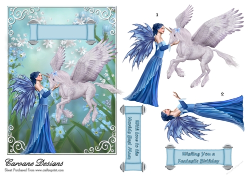 Fairies and Unicorns 3 - 7x5 inch card front with decoupage