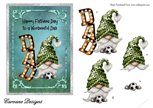 Fathers Day Football Gnome - 7x5 inch card front with decoupage