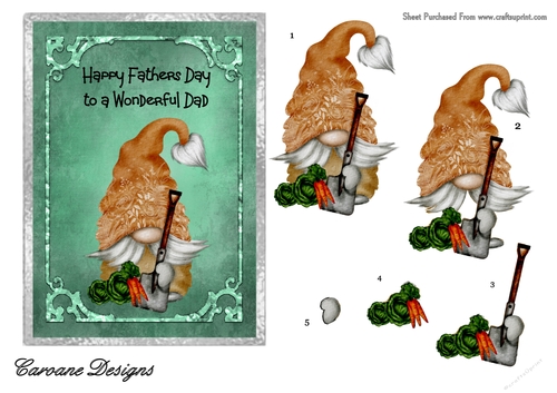 Fathers Day Gardening Gnome - 7x5 inch card front with decoupage