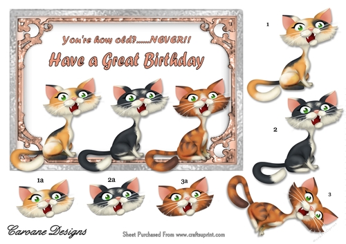 Three Cheeky Cats Mens Version - 7x5 inch card front with decoupage