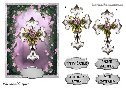Easter Cross 1 - 7x5 inch card front with decoupage