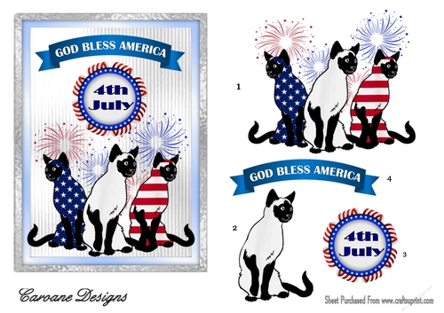 4th July 1 - 7x5 inch card front with decoupage