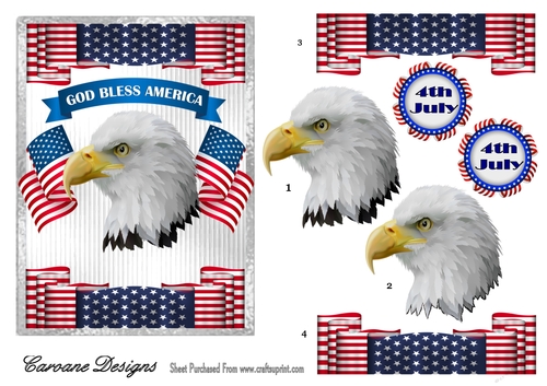 4th July 2 - 7x5 inch card front with decoupage