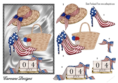 4th July 3 - 7x5 inch card front with decoupage