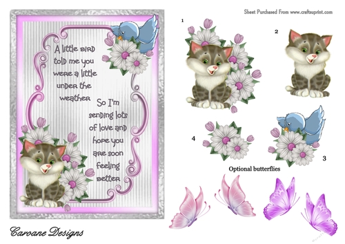 Get Well Soon 14 - 7x5 inch card front with decoupage