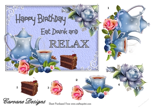 Tea and Cake 1 - 7x5 inch card front with decoupage