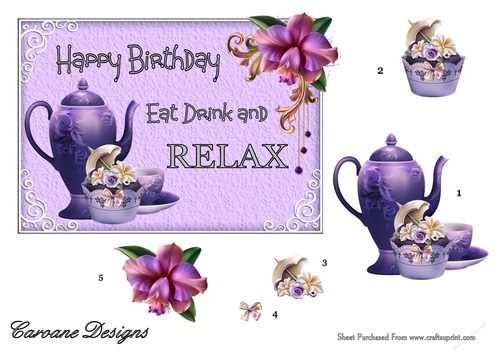 Tea and Cake 3 - 7x5 inch card front with decoupage