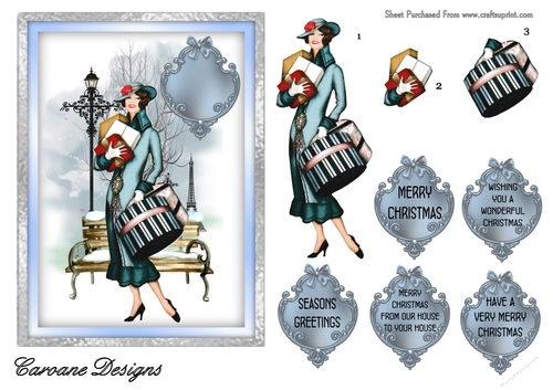 Christmas in Paris - 7x5 inch card front with decoupage