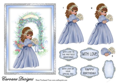 The Prettiest Bridesmaid - 7x5 inch card front with decoupage
