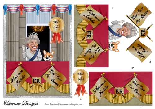 Queens Jubilee 1 - 7x5 inch card front with decoupage