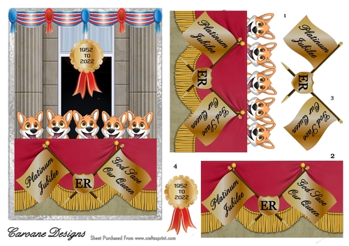 Queens Jubilee 2 - 7x5 inch card front with decoupage