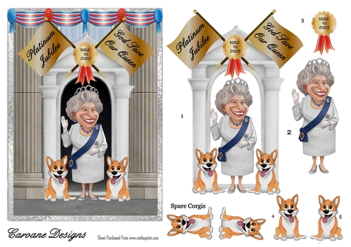 Queens Jubilee 3 - 7x5 inch card front with decoupage