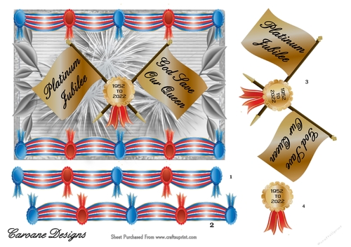 Queens Jubilee 4 - 7x5 inch card front with decoupage