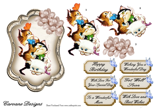 Cats - 7x5 inch card front with decoupage