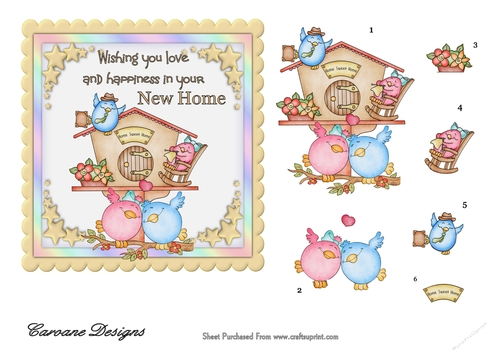 Tweeties New Home - 6x6 inch card front with decoupage