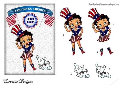 4th July Betty - 5x7 inch card front with decoupage.